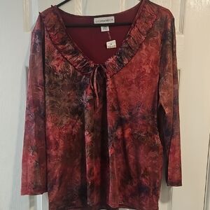 Sag Harbor Women's Burgundy Floral Blouse